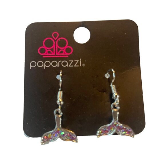 paparazzi pink silver color dangle earrings pierced  fish mermaid tail READ - Picture 1 of 7